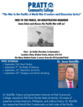 Dr. Jason Ratcliffe, History instructor at Pratt Community College, will lead a Pacific War Lecture and Discussion Series in September.